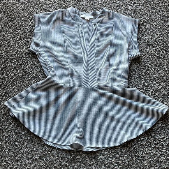 Monteau Los Angeles Tops - Monteau LA Blouse White Blue Women L Striped Summer Babydoll Feminine Going Out